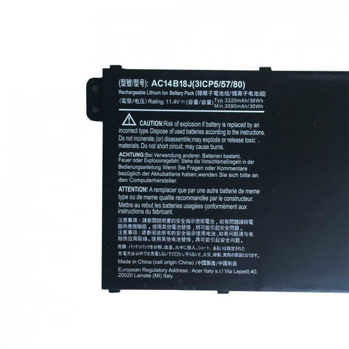 Batería interna del ordenador portátil del reemplazo AC14B18J para el negro 11.4V del cuaderno de la serie del Acer Aspire ES1-511